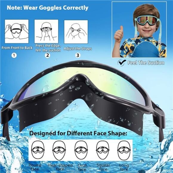 Beach Swim Goggles 2 Pack Anti-Fog Anti-UV Wide View Swimming Goggles for Kids - Picture 3 of 6